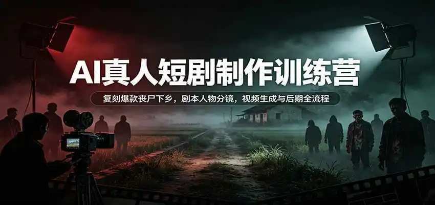 AI真人短剧制作训练营：复刻爆款丧尸下乡，剧本人物分镜，视频生成与后期全流程