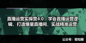 直播运营实操营4.0：学会直播运营逻辑，打造爆量直播间，实战精准运营