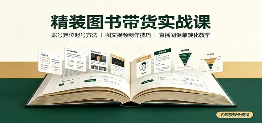 精装图书带货实战课：账号定位起号方法，图文视频制作，促单转化教学
