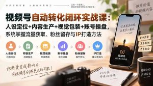 视频号自动转化闭环实战课：人设定位+内容生产+视觉包装+账号操盘，系统掌握流量获取、粉丝留存与IP打造方法