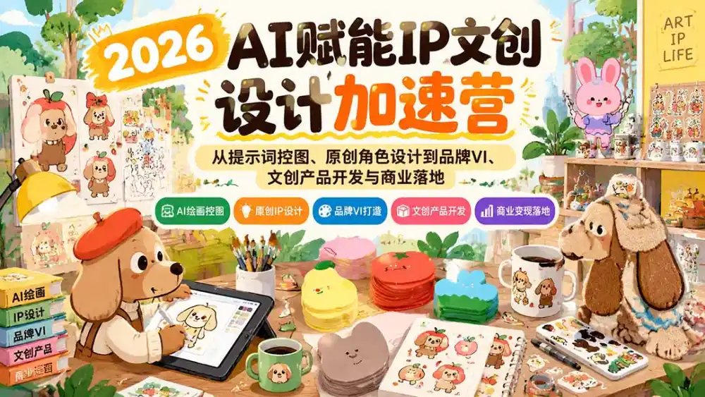 2026AI赋能IP文创设计加速营:从提示词控图、原创角色设计到品牌VI、文创产品开发与商业落地