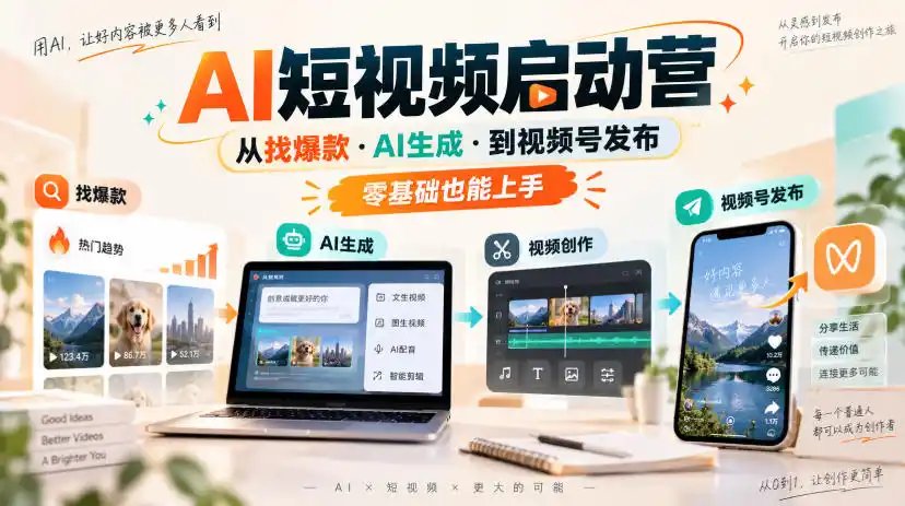 AI短视频启动营，从找爆款·AI生成·到视频号发布，零基础也能上手