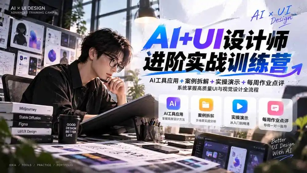 【无水印】AI+UI设计师进阶训练营-第4期:AI工具应用+案例拆解+实操演示+作业点评,掌握高质量UI与视觉设计全流程