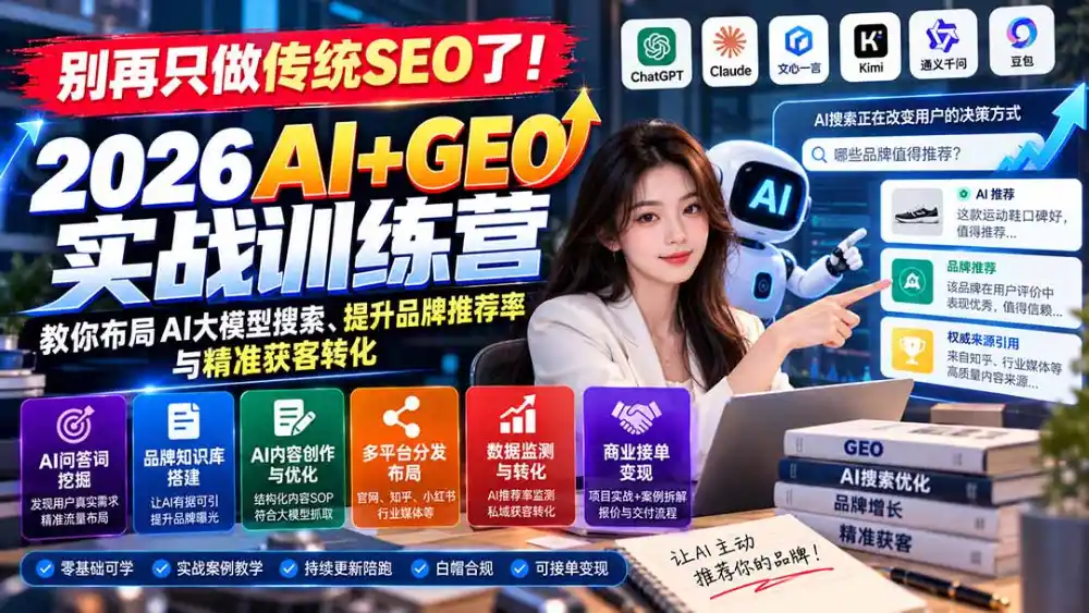 别再只做传统SEO了！《2026AI+GEO实战训练营》教你布局AI大模型搜索、提升品牌推荐率与精准获客转化
