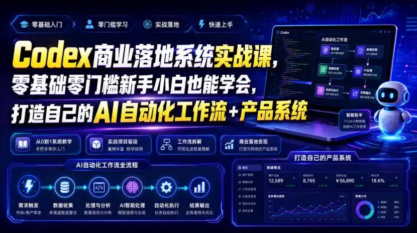 Codex商业落地系统实战课，零基础零门槛新手小白也能学会，打造自己的AI自动化工作流+产品系统(更新)