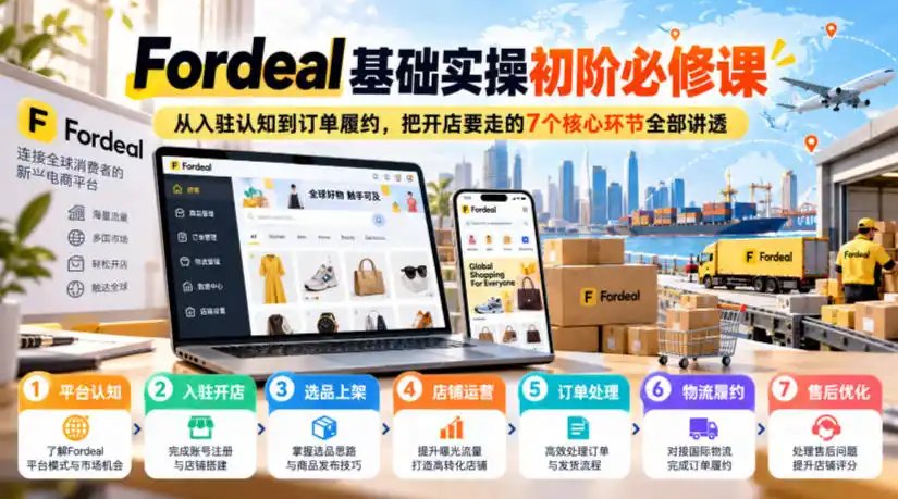 Fordeal基础实操初阶必修课，从入驻认知到订单履约，把开店要走的7个核心环节全部讲透