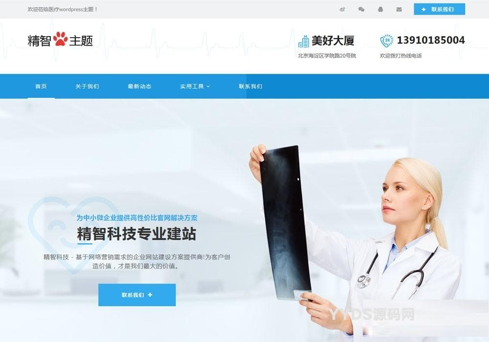 蓝色医疗医药行业公司网站wordpress主题
