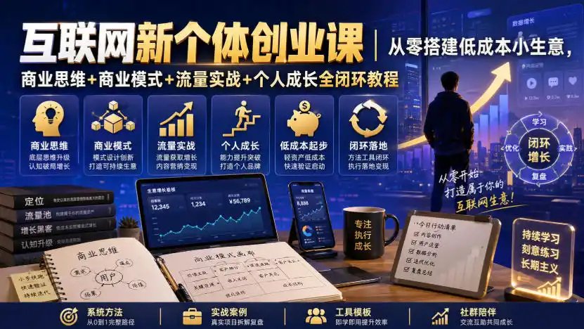 互联网新个体创业课|从零搭建低成本小生意,商业思维+商业模式+流量实战+个人成长全闭环教程(更新0922)