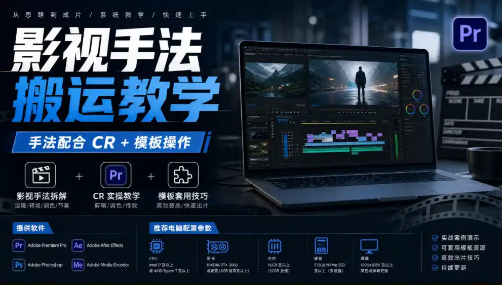 影视手法搬运教学，手法配合CR+模板操作，需要电脑，提供软件+配置参数