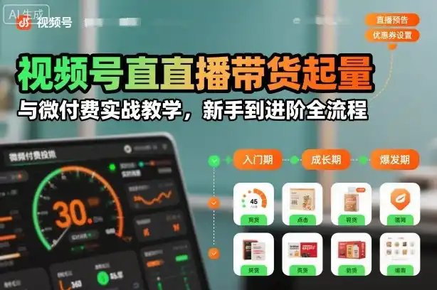 视频号直播带货起量与微付费实战教学，新手到进阶全流程(更新26年10月)