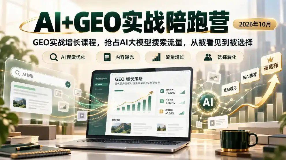 AI+GEO实战陪跑营2026年10月，GEO实战增长课程，抢占AI大模型搜索流量，从被看见到被选择